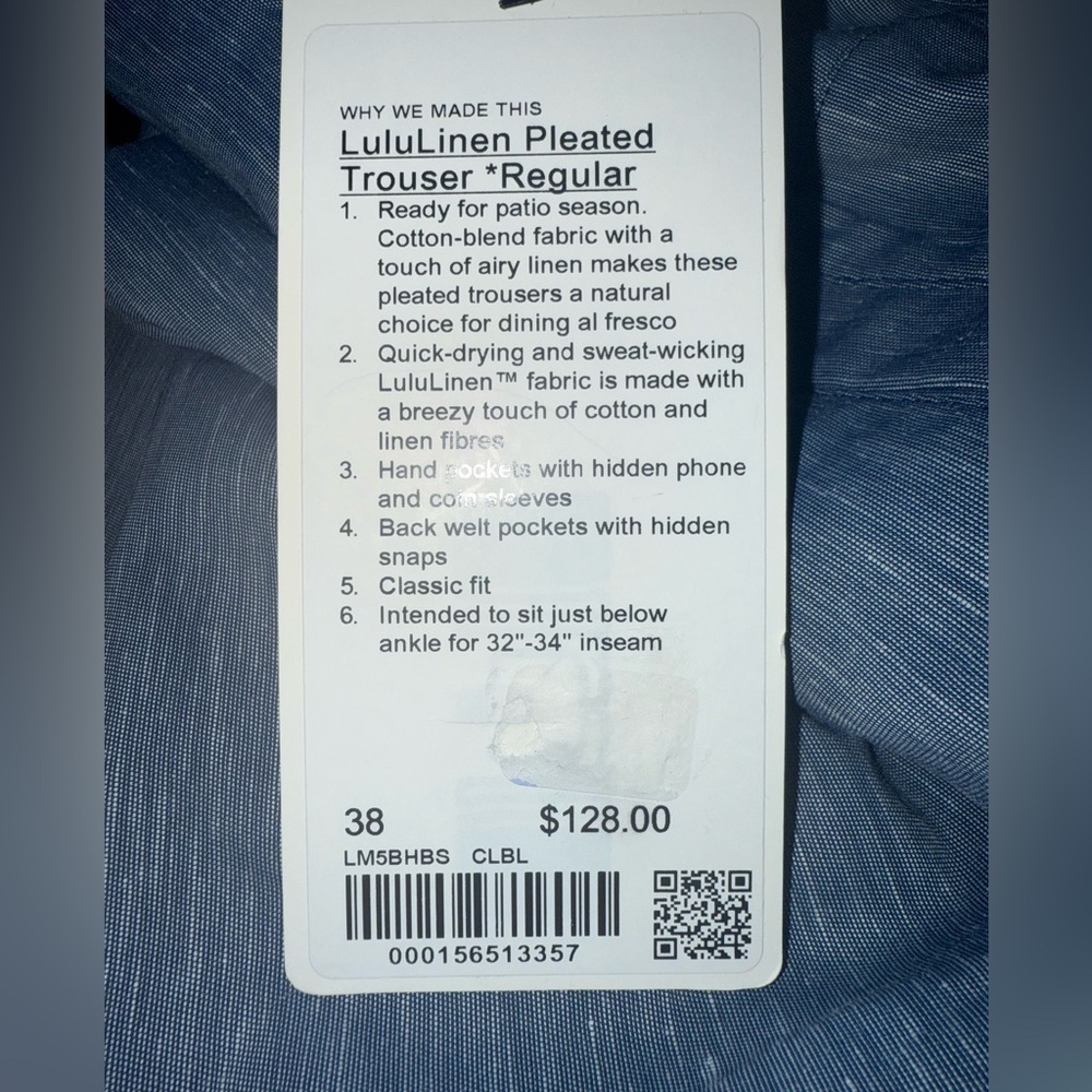 NWT LuluLinen Pleated Trouser Regular- Club Blue - Picture 11 of 11